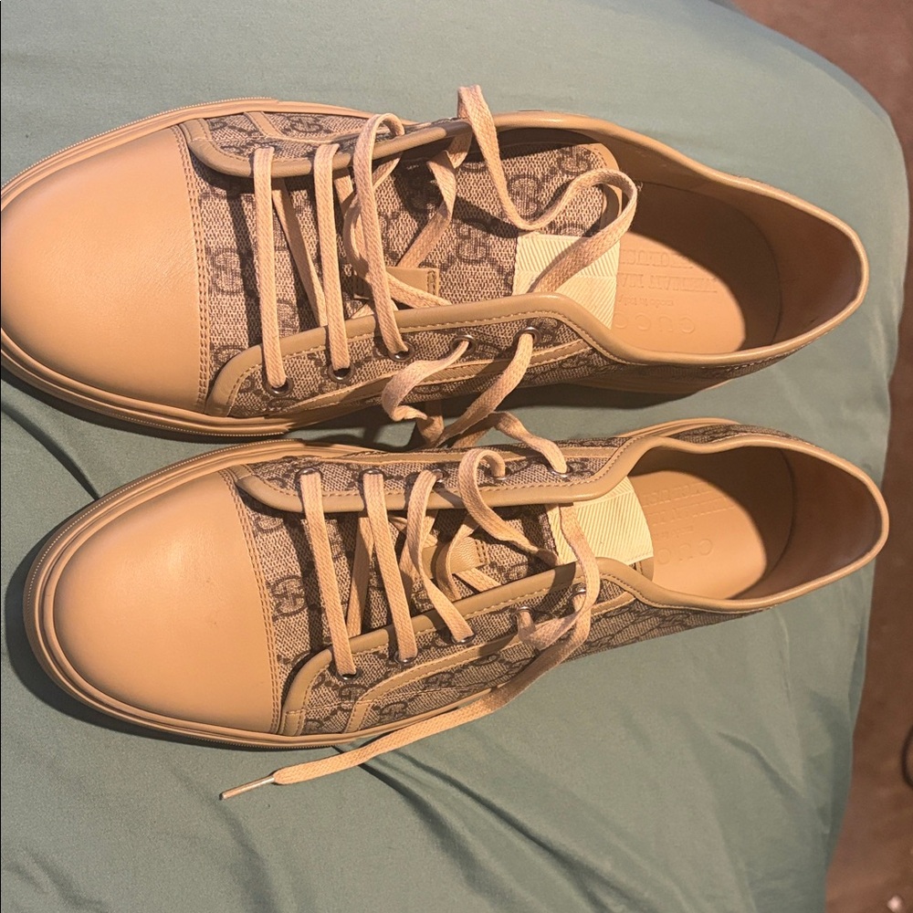 Gucci Beige Monogram Low-Top Sneakers